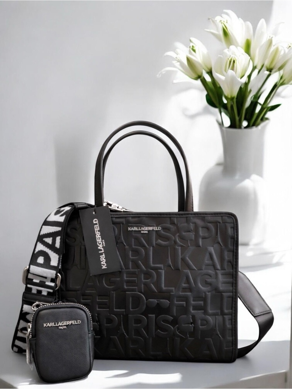 Karl Lagerfeld Set Maybelle Embossed Crossbody with Air Pod Case NWT $129 MSRP